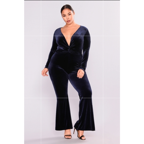 Fashion Nova Velvet Navy Jumpsuit - Picture 1 of 4